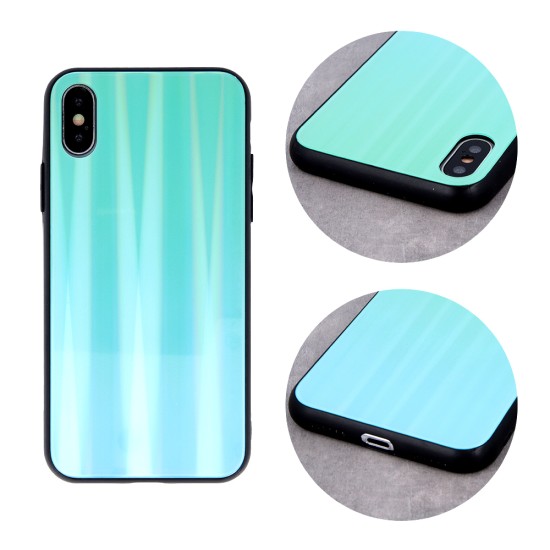 Aurora Glass Back Case priekš Apple iPhone XS Max - Tirkīzs - silikona un stikla aizmugures apvalks (bampers, vāciņš, TPU back cover, bumper shell)