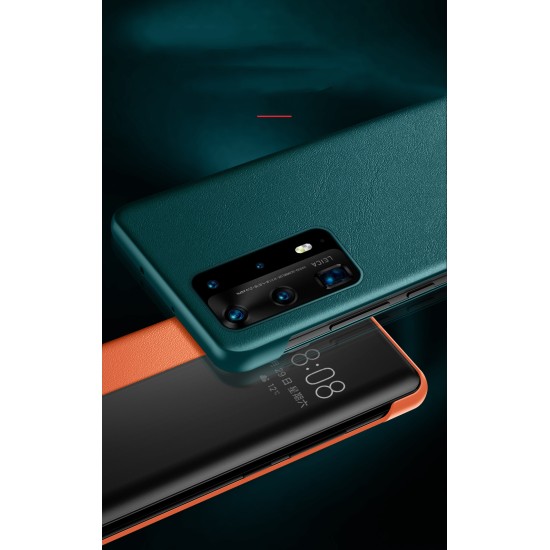 Smart View Window Touch Slide Wake / Sleep PU Leather Book Case priekš Huawei P40 - Melns - sāniski atverams mākslīgas ādas maciņš ar lodziņu