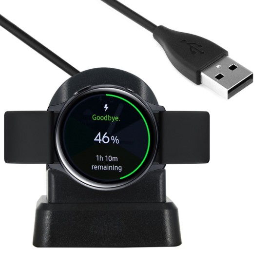 Wireless Charging Dock Cradle Station with Cable priekš Samsung Galaxy Watch Active 2 - Melns - Universāls induktīvs bezvadu USB lādētājs paliktnis (EP-OR500 analogs)
