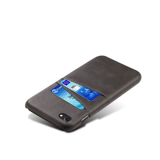 Double Card Slots PU Leather Coated PC Back Case priekš Apple iPhone 7 / 8 / SE2 (2020) / SE3 (2022) - Melns - mākslīgās ādas aizmugures maciņš ar divām kabatiņām priekš kartēm