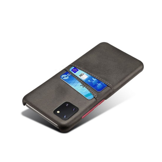 Double Card Slots PU Leather Coated PC Back Case priekš Samsung Galaxy Note 10 Lite N770 - Melns - mākslīgās ādas aizmugures maciņš ar divām kabatiņām priekš kartēm