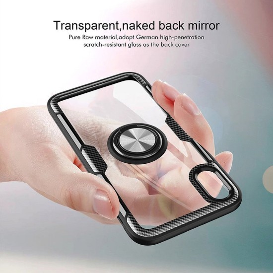 Forcell Carbon Clear Ring Back Case priekš Apple iPhone 11 - Caurspīdīgs - triecienizsturīgs silikona aizmugures apvalks ar gredzenu