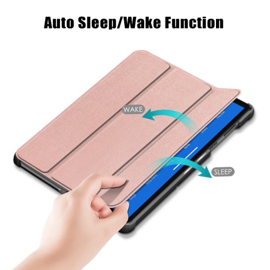Tri-fold Stand PU Smart Auto Wake/Sleep Leather Case priekš Lenovo Tab M10 Plus FHD X606 - Rozā Zelts - sāniski atverams maciņš ar stendu