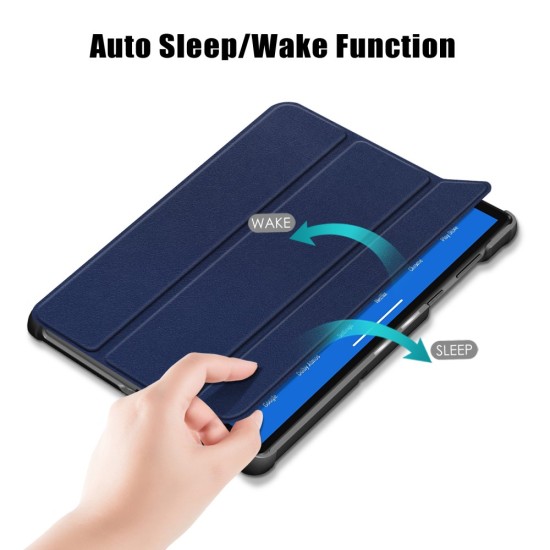 Tri-fold Stand PU Smart Auto Wake/Sleep Leather Case priekš Lenovo Tab M10 Plus FHD X606 - Tumši Zils - sāniski atverams maciņš ar stendu