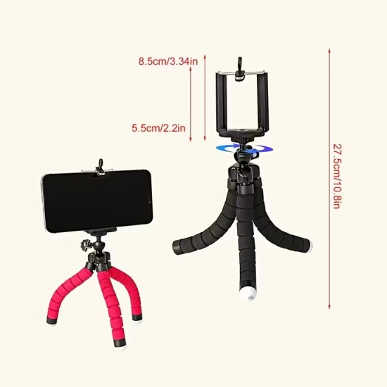 Octopus Tripod Bracket 360 Degree Rotation Mini Universal Mobile Phone Holder Stand - Sarkans - Universāla stiprinājuma statīvs