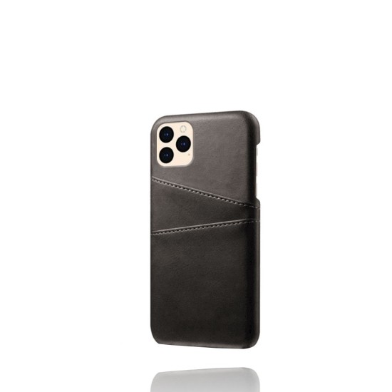 Double Card Slots PU Leather Coated PC Back Case priekš Apple iPhone 12 mini - Melns - mākslīgās ādas aizmugures maciņš ar divām kabatiņām priekš kartēm