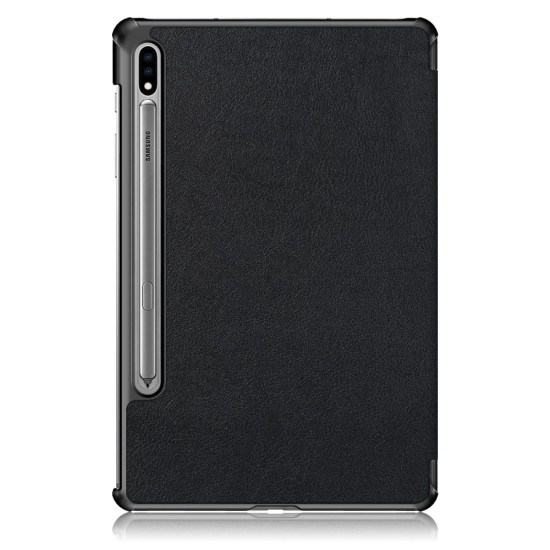 Tri-fold Stand PU Smart Auto Wake/Sleep Leather Case priekš Samsung Galaxy Tab S7 T870 / T875 / Tab S8 X700 / X706 - Melns - sāniski atverams maciņš ar stendu