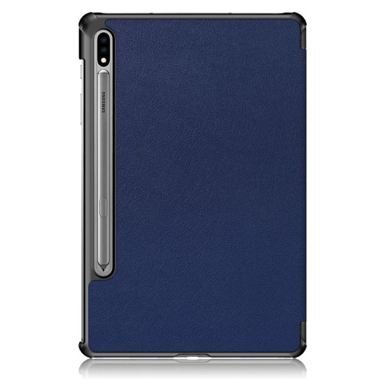 Tri-fold Stand PU Smart Auto Wake/Sleep Leather Case priekš Samsung Galaxy Tab S7 T870 / T875 / Tab S8 X700 / X706 - Tumši Zils - sāniski atverams maciņš ar stendu