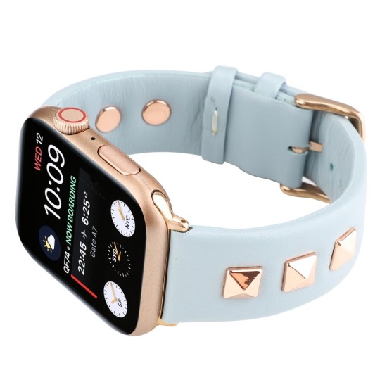 Genuine Leather Watchband with Rose Gold Fastener priekš Apple Watch 38 / 40 / 41 mm - Gaiši Zils - dabīgās ādas siksniņa priekš pulksteņiem ar saspraudi