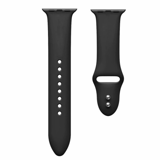 Dual Pin Buckle Silicone Watch Strap priekš Apple Watch 42 / 44 / 45 mm / Ultra 49 mm - Melns - silikona siksniņa priekš pulksteņiem ar divām saspraudēm