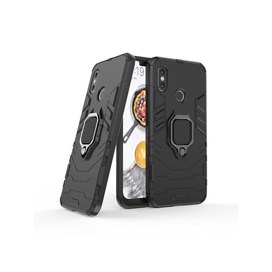 Defender Armor Back Case with Ring priekš Apple iPhone 12 / 12 Pro - Melns - triecienizturīgs silikona aizmugures apvalks ar gredzenu / bampers-vāciņš