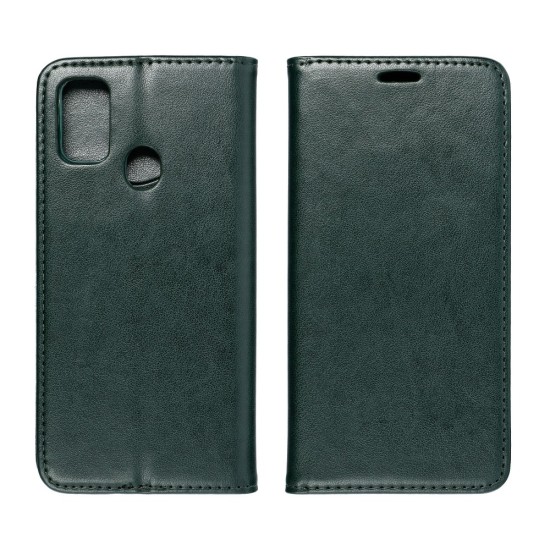 Smart Magnetic Case priekš Samsung Galaxy M21 M215 - Tumši Zaļš - sāniski atverams mākslīgas ādas maciņš ar stendu