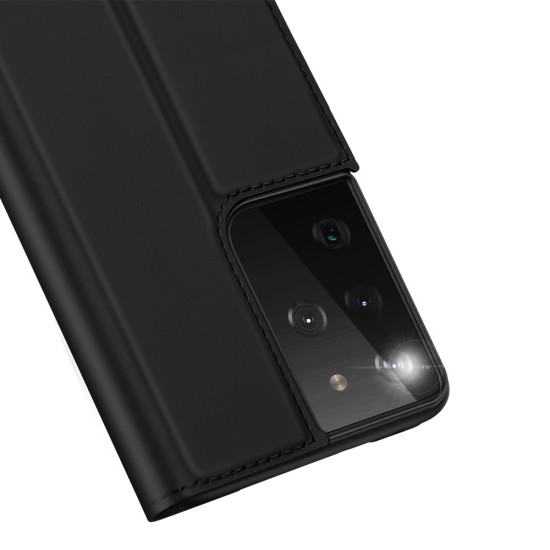 Dux Ducis Skin Pro series priekš Samsung Galaxy S21 Ultra G998 - Melns - sāniski atverams maciņš ar magnētu un stendu