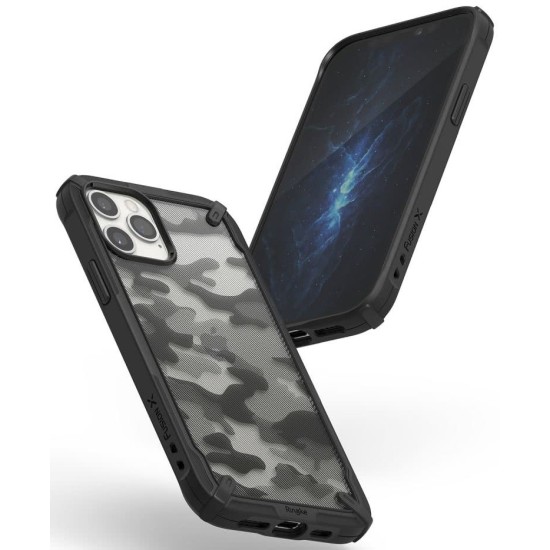 Ringke Fusion X Series Back Case priekš Apple iPhone 12 / 12 Pro - Kamuflāža / Melns - triecienizturīgs silikona-plastikāta aizmugures apvalks / bampers-vāciņš