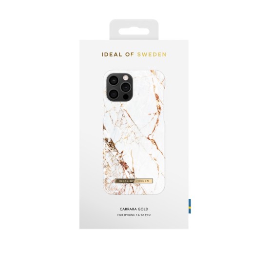 iDeal of Sweden Fashion CA16 Back Case priekš Apple iPhone 12 / 12 Pro - Carrara Gold - plastikāta aizmugures apvalks ar iebūvētu metālisku plāksni / bampers-vāciņš