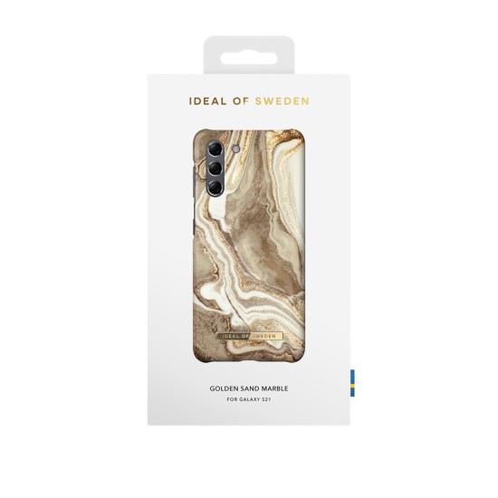 iDeal of Sweden Fashion GM19 Back Case priekš Samsung Galaxy S21 G991 - Golden Sand Marble - plastikāta aizmugures apvalks ar iebūvētu metālisku plāksni / bampers-vāciņš