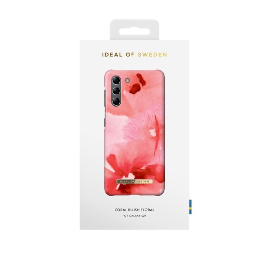 iDeal of Sweden Fashion SS21 Back Case priekš Samsung Galaxy S21 G991 - Coral Blush Floral - plastikāta aizmugures apvalks ar iebūvētu metālisku plāksni / bampers-vāciņš