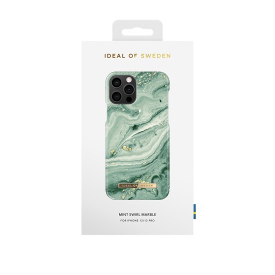 iDeal of Sweden Fashion SS21 Back Case priekš Apple iPhone 12 / 12 Pro - Mint Swirl Marble - plastikāta aizmugures apvalks ar iebūvētu metālisku plāksni / bampers-vāciņš