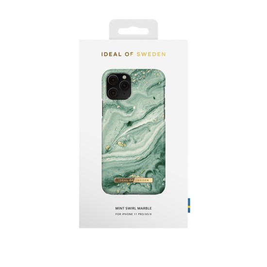 iDeal of Sweden Fashion SS21 Back Case priekš Apple iPhone 11 Pro - Mint Swirl Marble - plastikāta aizmugures apvalks ar iebūvētu metālisku plāksni / bampers-vāciņš