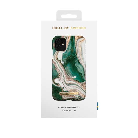 iDeal of Sweden Fashion AW18 Back Case priekš Apple iPhone 11 - Golden Jade Marble - plastikāta aizmugures apvalks ar iebūvētu metālisku plāksni / bampers-vāciņš
