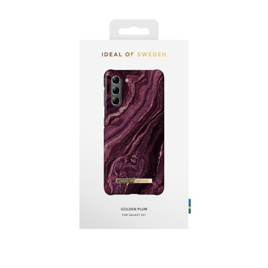 iDeal of Sweden Fashion AW20 Back Case priekš Samsung Galaxy S21 G991 - Golden Plum - plastikāta aizmugures apvalks ar iebūvētu metālisku plāksni / bampers-vāciņš