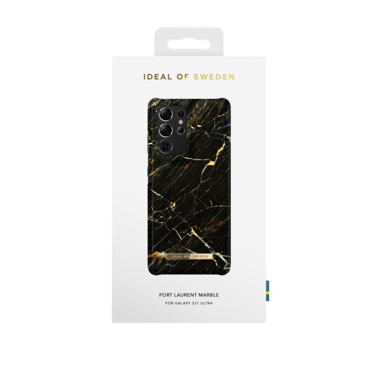 iDeal of Sweden Fashion CA16 Back Case priekš Samsung Galaxy S21 Ultra G998 - Port Laurent Marble - plastikāta aizmugures apvalks ar iebūvētu metālisku plāksni / bampers-vāciņš