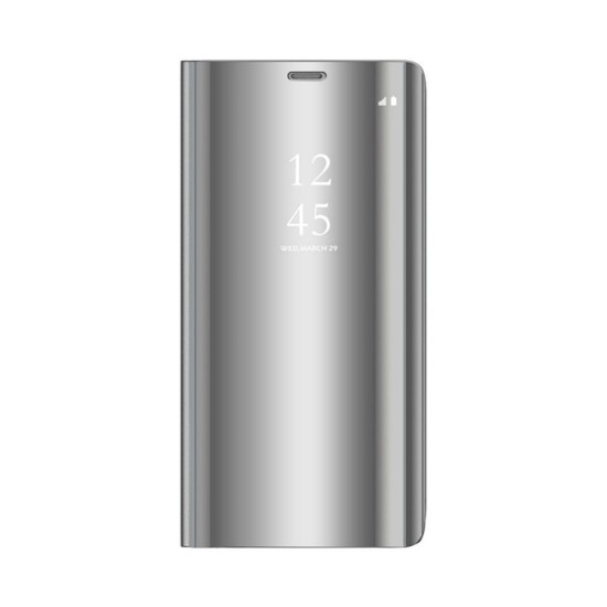 Smart Clear View Book Case priekš Samsung Galaxy A12 A125 - Sudrabains - sāniski atverams grāmatveida maciņš ar stendu