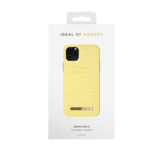 iDeal of Sweden Atelier SS21 Back Case priekš Apple iPhone 11 Pro - Lemon Croco - mākslīgās ādas aizmugures apvalks ar iebūvētu metālisku plāksni / bampers-vāciņš