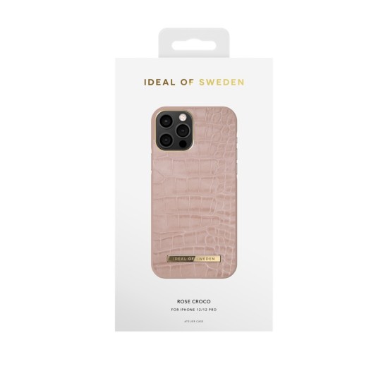 iDeal of Sweden Atelier SS21 Back Case priekš Apple iPhone 12 / 12 Pro - Rose Croco - mākslīgās ādas aizmugures apvalks ar iebūvētu metālisku plāksni / bampers-vāciņš