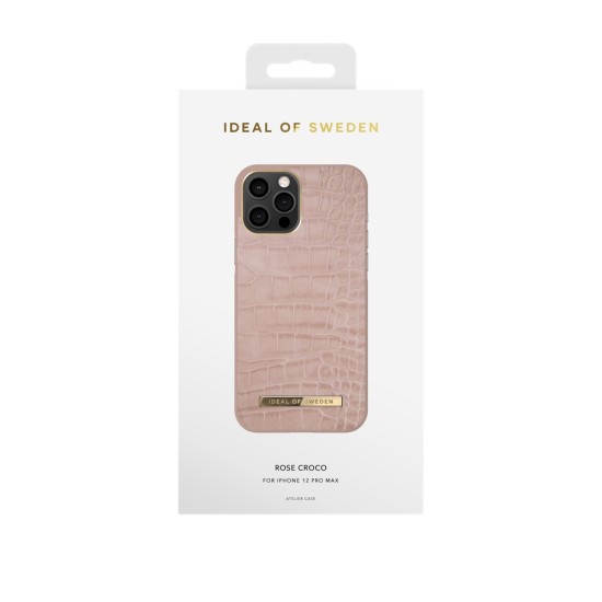 iDeal of Sweden Atelier SS21 Back Case priekš Apple iPhone 12 Pro Max - Rose Croco - mākslīgās ādas aizmugures apvalks ar iebūvētu metālisku plāksni / bampers-vāciņš