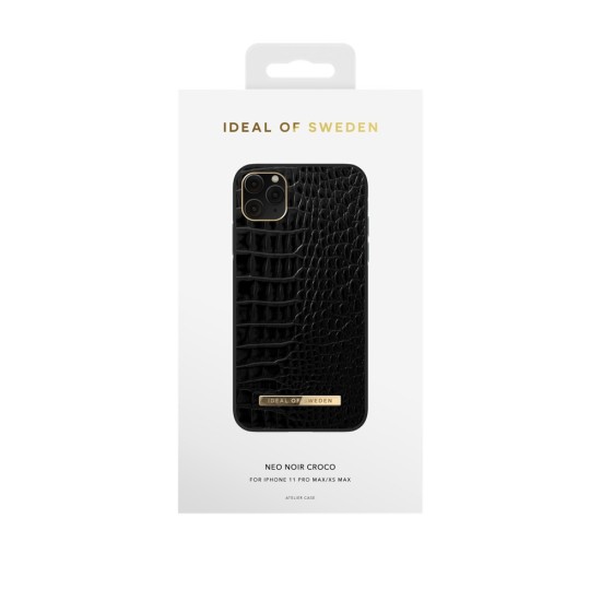 iDeal of Sweden Atelier AW20 Back Case priekš Apple iPhone 11 Pro Max - Neo Noir Croco - mākslīgās ādas aizmugures apvalks ar iebūvētu metālisku plāksni / bampers-vāciņš