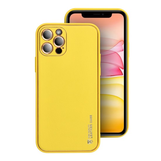 Forcell Leather Back Case priekš Xiaomi Redmi Note 10 Pro - Dzeltens - mākslīgās ādas aizmugures apvalks / bampers-vāciņš