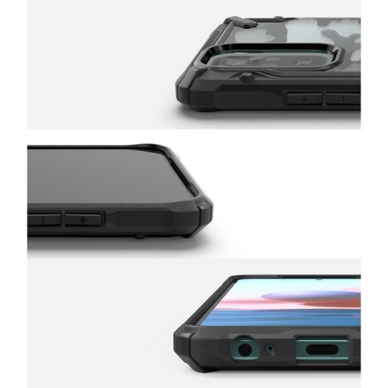 Ringke Fusion X Series Back Case priekš Xiaomi Redmi Note 10 / Note 10S / Poco M5s - Kamuflāža / Melns - triecienizturīgs silikona-plastikāta aizmugures apvalks / bampers-vāciņš