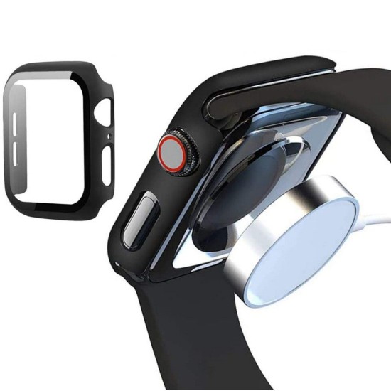 Tech-Protect Defense 360 Case with Tempered Glass priekš Apple Watch Series 4 / 5 / 6 / SE (44mm) - Melns - plastikāta apvalks viedpulksteņiem ar aizsargstiklu