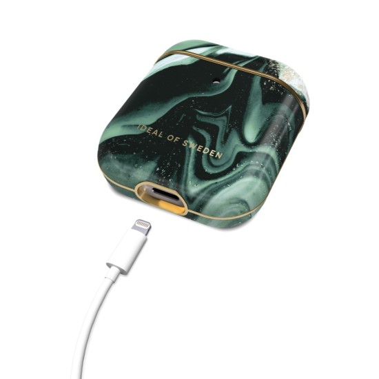iDeal of Sweden Fashion Case priekš Apple Airpods - Golden Olive Marble - plastikāta apvalks bezvadu austiņu lādēšanas ierīcei