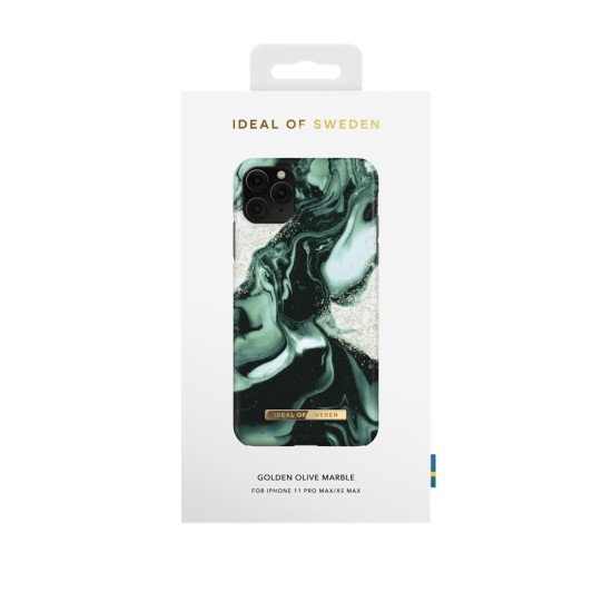 iDeal of Sweden Fashion AW21 Back Case priekš Apple iPhone 11 Pro Max - Golden Olive Marble - plastikāta aizmugures apvalks ar iebūvētu metālisku plāksni / bampers-vāciņš