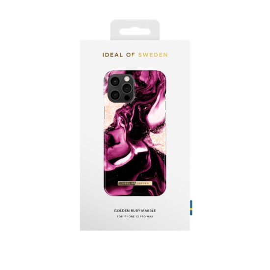 iDeal of Sweden Fashion AW21 Back Case priekš Apple iPhone 12 Pro Max - Golden Ruby Marble - plastikāta aizmugures apvalks ar iebūvētu metālisku plāksni / bampers-vāciņš