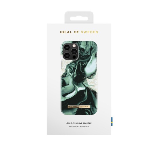iDeal of Sweden Fashion AW21 Back Case priekš Apple iPhone 12 / 12 Pro - Golden Olive Marble - plastikāta aizmugures apvalks ar iebūvētu metālisku plāksni / bampers-vāciņš