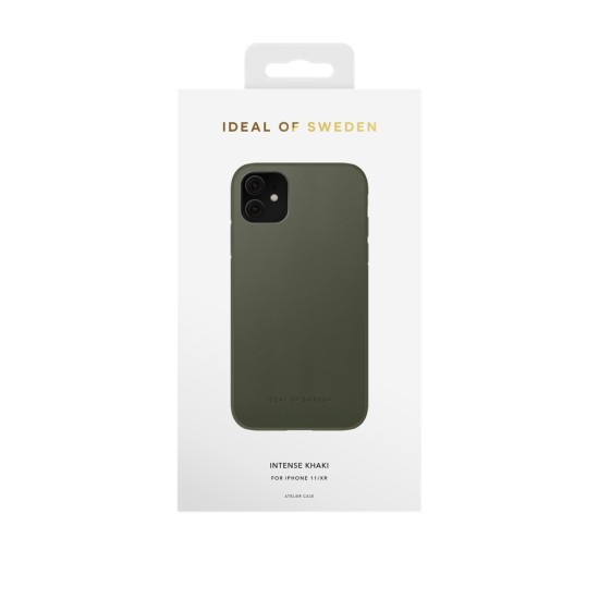 iDeal of Sweden Atelier AW21 Back Case priekš Apple iPhone 11 - Intense Khaki - mākslīgās ādas aizmugures apvalks ar iebūvētu metālisku plāksni / bampers-vāciņš