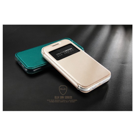 Kalaideng Sun series priekš Samsung Galaxy J1 J100 - Zelts - sāniski atverams maciņš ar lodziņu un stendu (ādas maks, grāmatiņa, leather book wallet case cover stand)