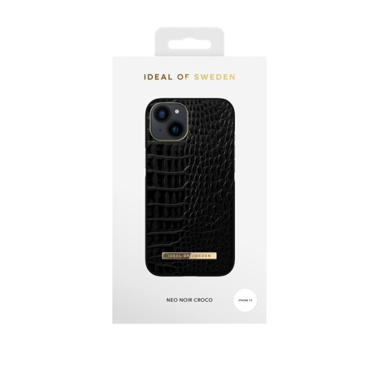 iDeal of Sweden Atelier AW20 Back Case priekš Apple iPhone 13 - Neo Noir Croco - mākslīgās ādas aizmugures apvalks ar iebūvētu metālisku plāksni / bampers-vāciņš