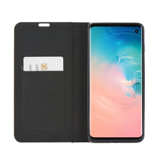 Luna Carbon Book Case priekš Samsung Galaxy A22 5G A226 - Melns - sāniski atverams maciņš ar stendu / grāmatveida maks