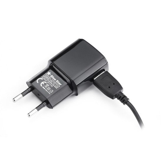 BlueStar USB travel charger 2A Tīkla lādētājs ar Type-C vadu - Melns - USB tīkla lādētājs