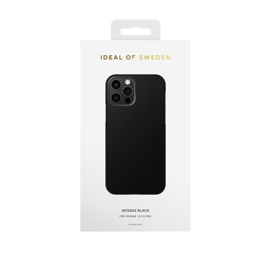 iDeal of Sweden Atelier AW21 Back Case priekš Apple iPhone 12 / 12 Pro - Intense Black - mākslīgās ādas aizmugures apvalks ar iebūvētu metālisku plāksni / bampers-vāciņš