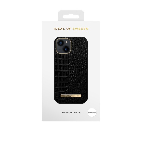 iDeal of Sweden Atelier AW20 Back Case priekš Apple iPhone 13 mini - Neo Noir Croco - mākslīgās ādas aizmugures apvalks ar iebūvētu metālisku plāksni / bampers-vāciņš