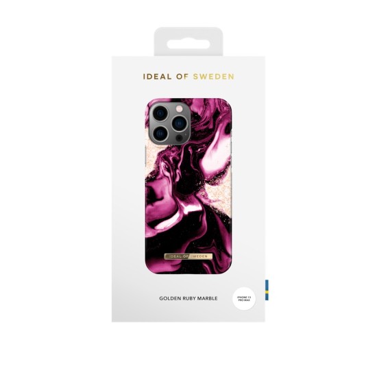iDeal of Sweden Fashion AW21 Back Case priekš Apple iPhone 13 Pro Max - Golden Ruby Marble - plastikāta aizmugures apvalks ar iebūvētu metālisku plāksni / bampers-vāciņš