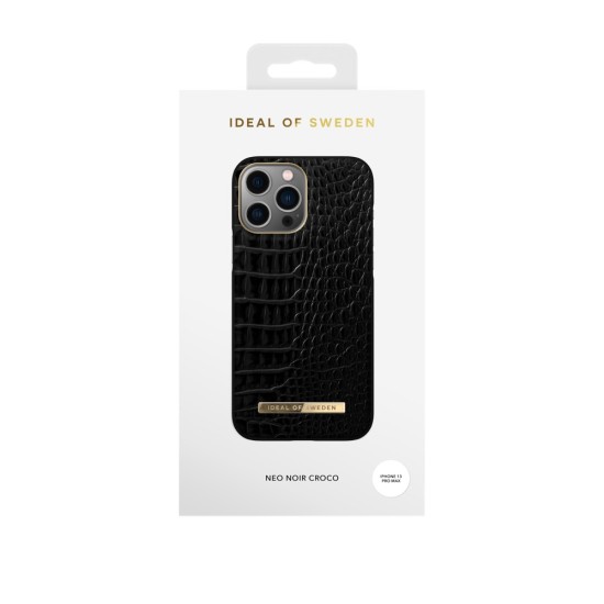 iDeal of Sweden Atelier AW20 Back Case priekš Apple iPhone 13 Pro Max - Neo Noir Croco - mākslīgās ādas aizmugures apvalks ar iebūvētu metālisku plāksni / bampers-vāciņš