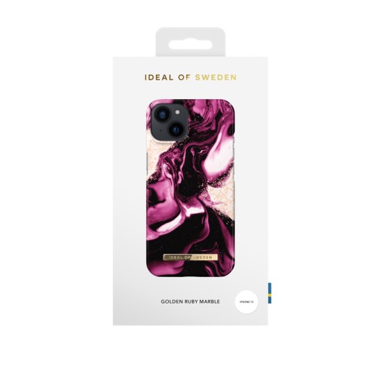 iDeal of Sweden Fashion AW21 Back Case priekš Apple iPhone 13 - Golden Ruby Marble - plastikāta aizmugures apvalks ar iebūvētu metālisku plāksni / bampers-vāciņš