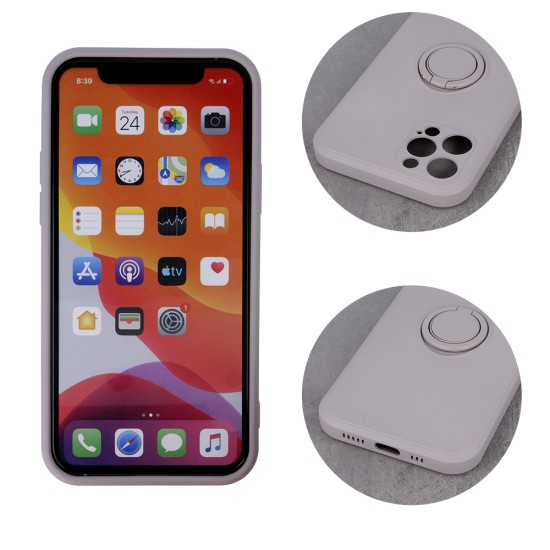 Finger Grip Back Case priekš Apple iPhone 13 Pro - Gaiši Pelēks - silikona aizmugures apvalks ar gredzenu / bampers-vāciņš