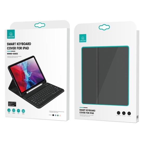 Usams Winro Series Book Case with Keyboard priekš Apple iPad 9.7 2017 / 2018 - Melns - sāniski atverams maciņš ar klaviatūru